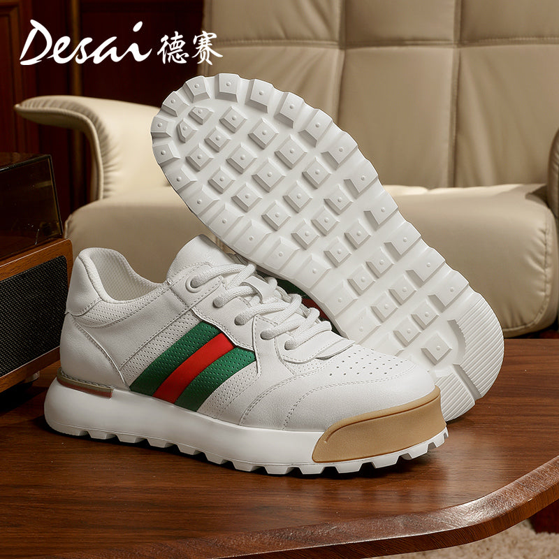 Desai Men's Casual Shoes Men's Leather Perforated Summer Breathable sneakers Men's Board Shoes Versatile Thick Soled Shoes DS3053