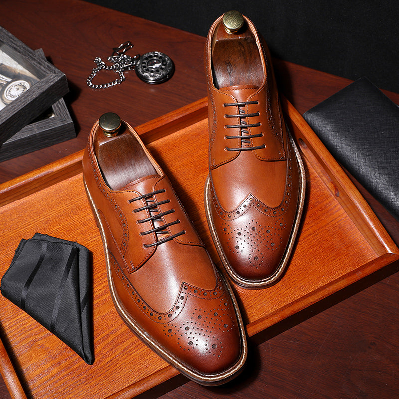 Desai Shoes For Men Business leather Carved British Shoes Formal Wear Handmade Derby Shoes brogues and wingtips DS6737