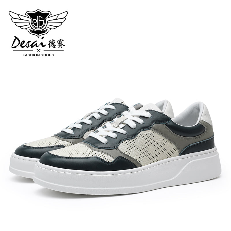 Desai Men's Casual Thick Soles Board Shoes Anti Slip Wear-Resistant Sports Running Shoes Men's Leather Breathable and Comfortable Sneakers DS02783