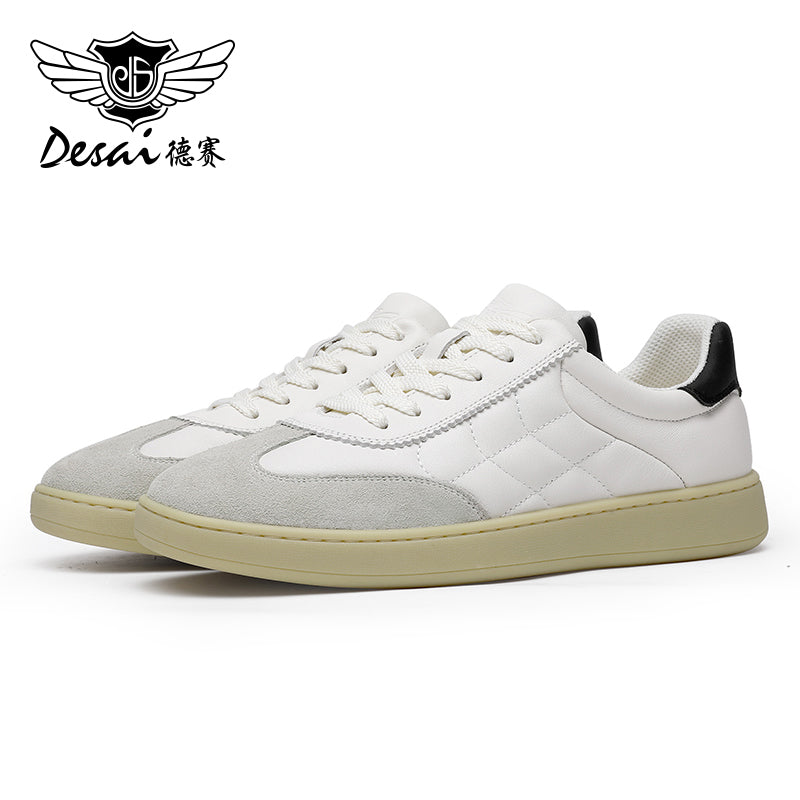 Desai Genuine Leather Lace Up Versatile Breathable Casual Board Shoes, Flat Bottomed Sports Shoes, Small White Shoes, Retro German Training sneakers DS33181