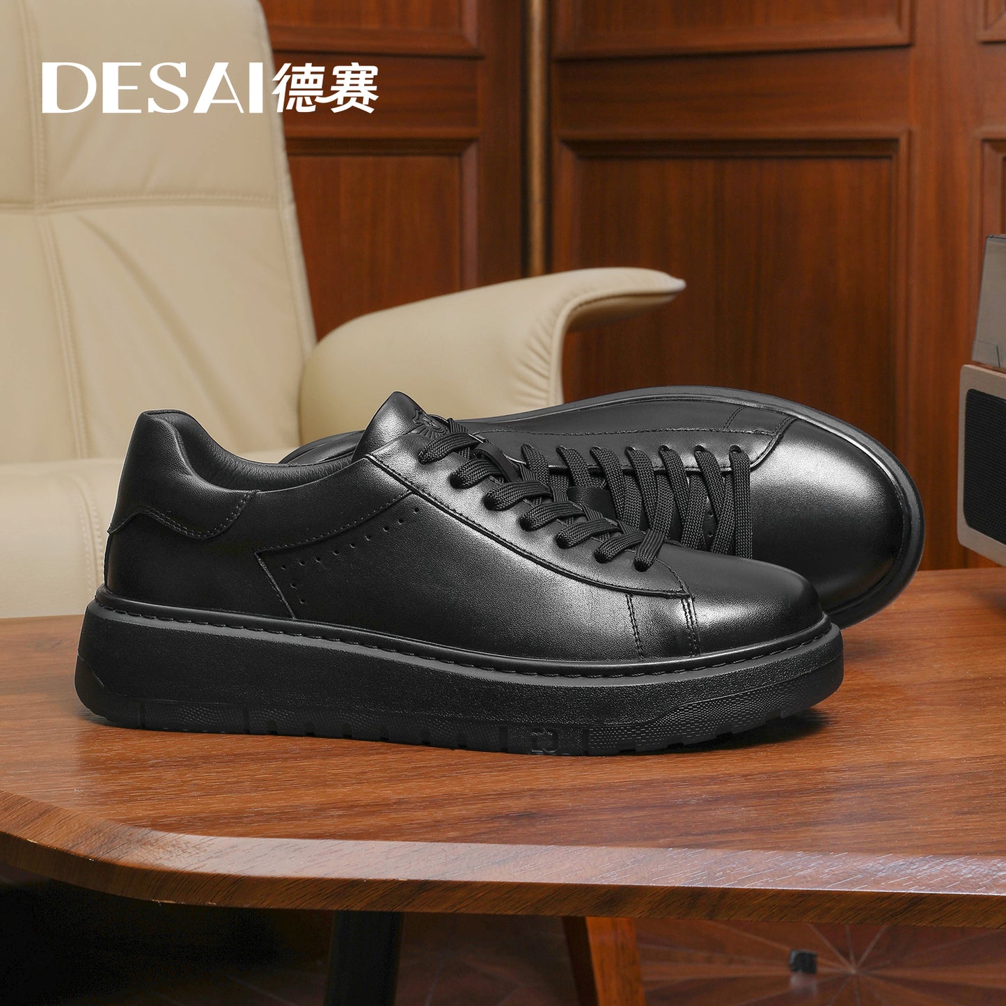 Desai Men's sneakers autumn thick soled men's shoes leather men's casual board shoes DS3083
