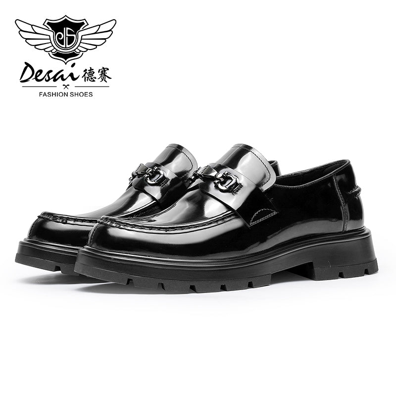 Desai Shoes For Men Patent leather low-top loafers Top layer calfskin business casual pattern men's shoes spring and summer leather loafers DS1313