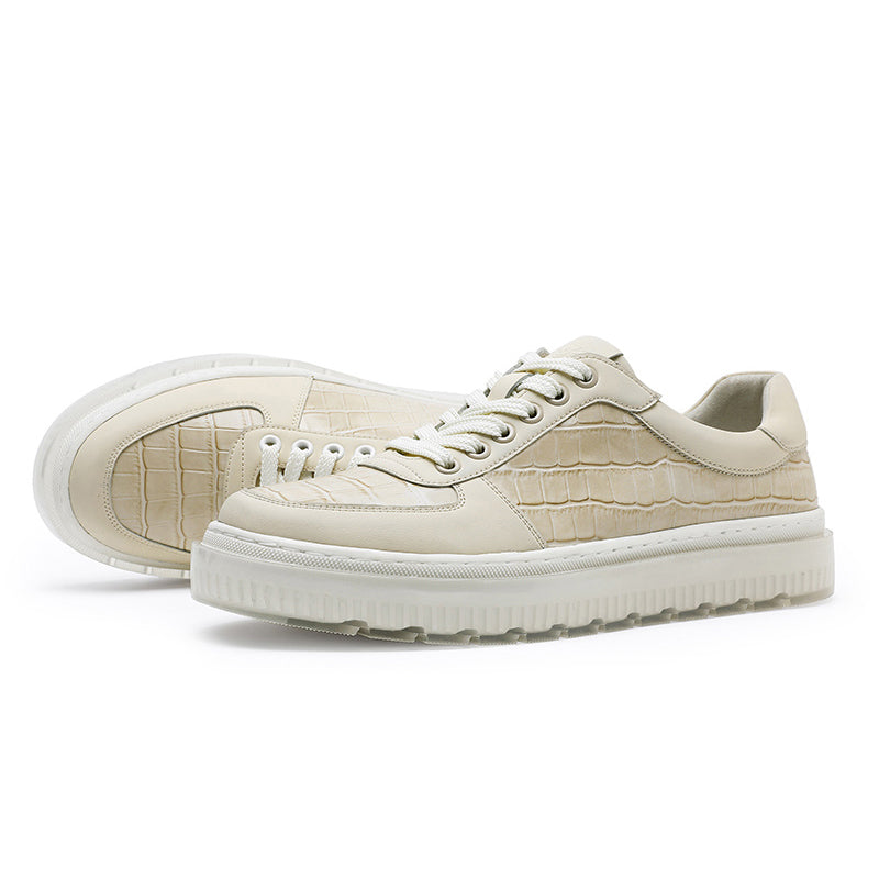 Desai Casual Leather Shoes Genuine Leather Thick Bottom Sneakers Laces Up Breathable DS3337