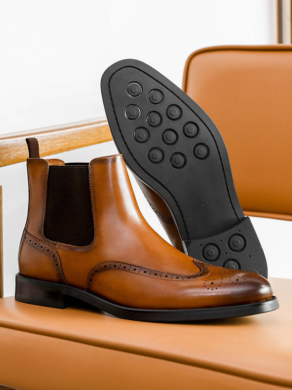 Desai Men's New Leather shoes Chelsea Brogue style boots one-step low-heeled boots fashion daily Elastic Shoes DS122H