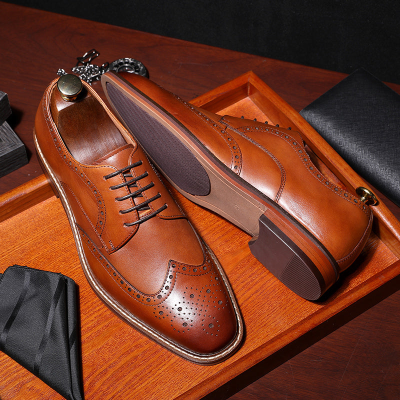 Desai Shoes For Men Business leather Carved British Shoes Formal Wear Handmade Derby Shoes brogues and wingtips DS6737
