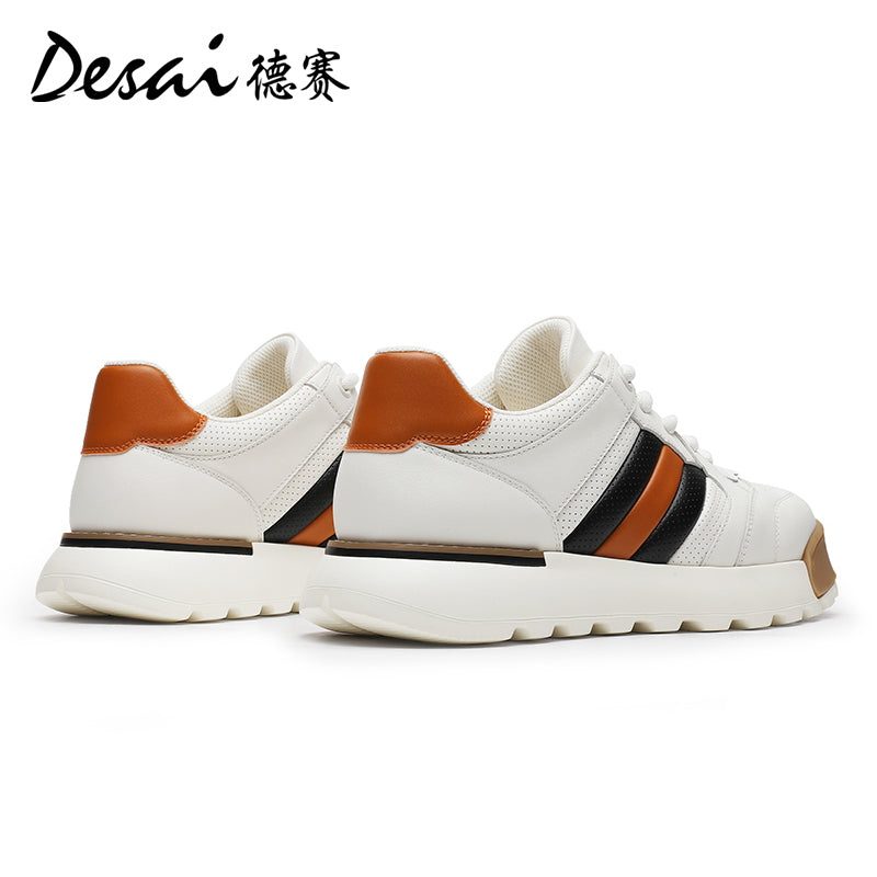 Desai Men's Casual Shoes Men's Leather Perforated Summer Breathable sneakers Men's Board Shoes Versatile Thick Soled Shoes DS3053