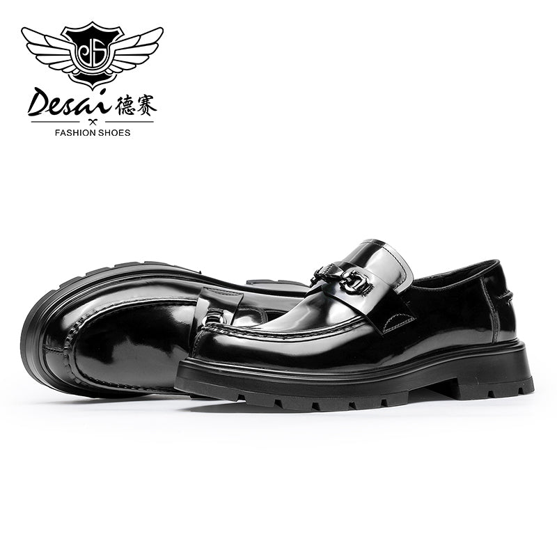 Desai Shoes For Men Patent leather low-top loafers Top layer calfskin business casual pattern men's shoes spring and summer leather loafers DS1313