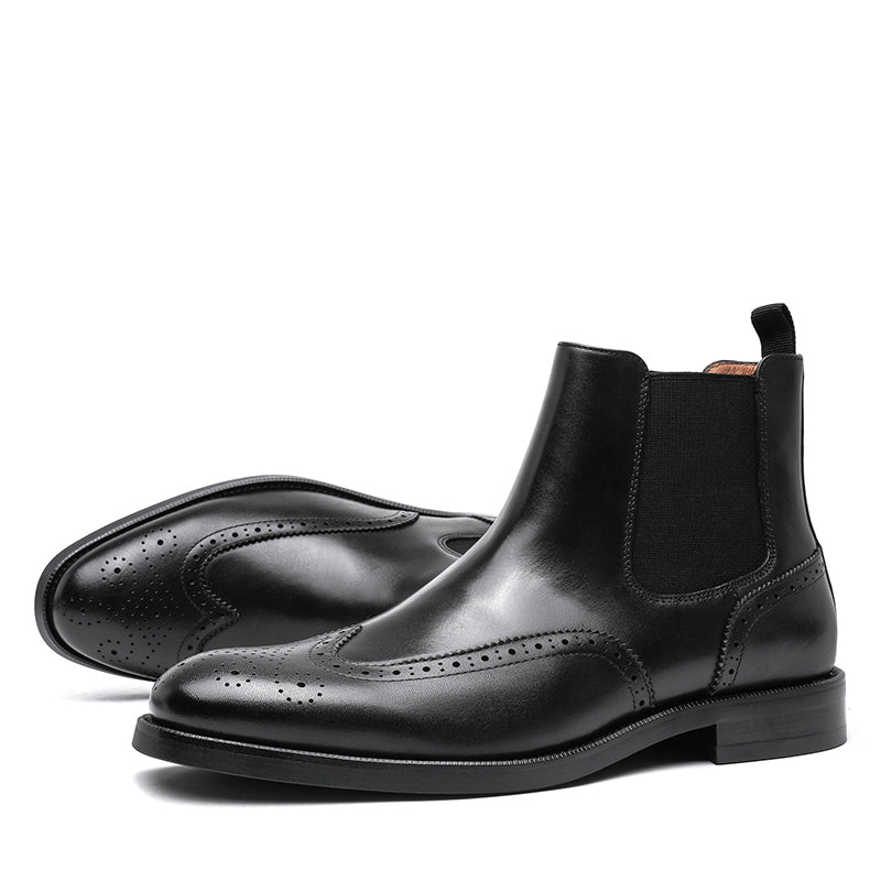 Desai Men's New Leather shoes Chelsea Brogue style boots one-step low-heeled boots fashion daily Elastic Shoes DS122H