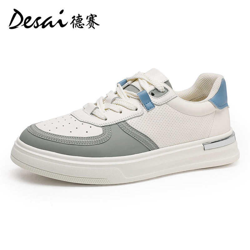 Desai Men's Shoes Summer 2024 New Genuine Leather Soft Sole Elevated sneakers Men's Perforated Breathable Casual Shoes Men's Board Shoes DS3051