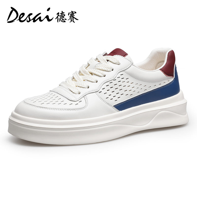 Desai Men's sneakers Summer Breathable Leather Perforated Casual Shoes Men's Board Shoes Thick Sole Increase Soft Sole Versatile Shoes DS3052