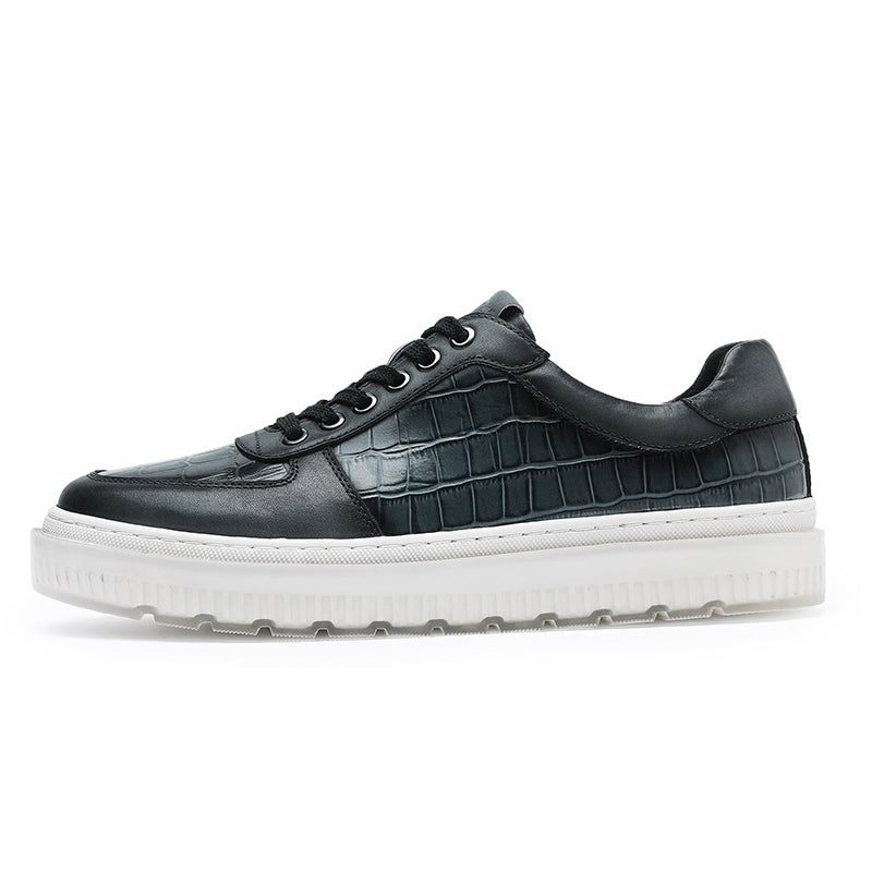 Desai Casual Leather Shoes Genuine Leather Thick Bottom Sneakers Laces Up Breathable DS3337