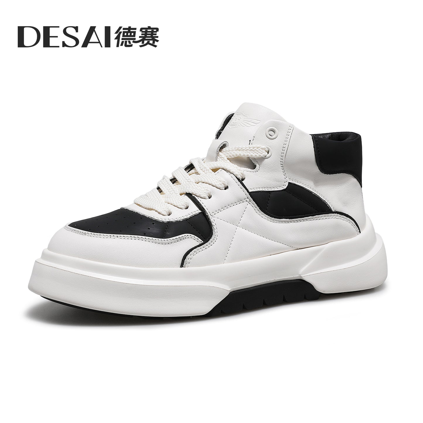 Desai Casual Leather Shoes Genuine Leather Thick Bottom Sneakers Laces Up Breathable DS33139