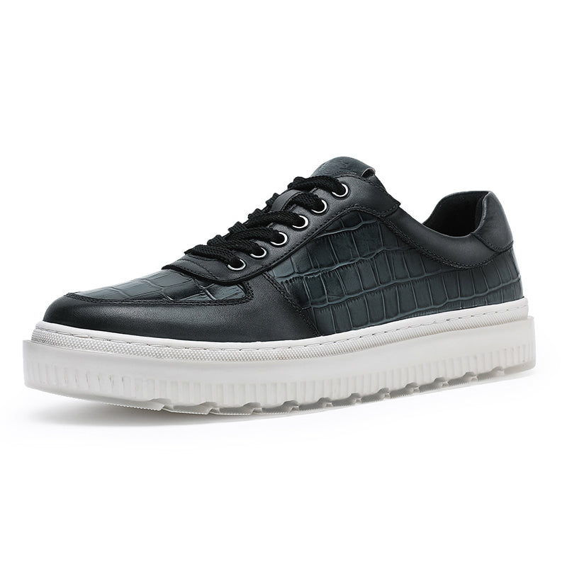 Desai Casual Leather Shoes Genuine Leather Thick Bottom Sneakers Laces Up Breathable DS3337