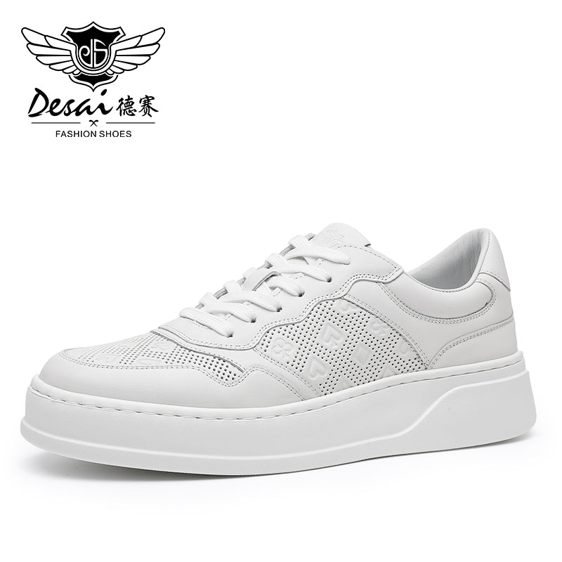 Desai Men's Casual Thick Soles Board Shoes Anti Slip Wear-Resistant Sports Running Shoes Men's Leather Breathable and Comfortable Sneakers DS02783