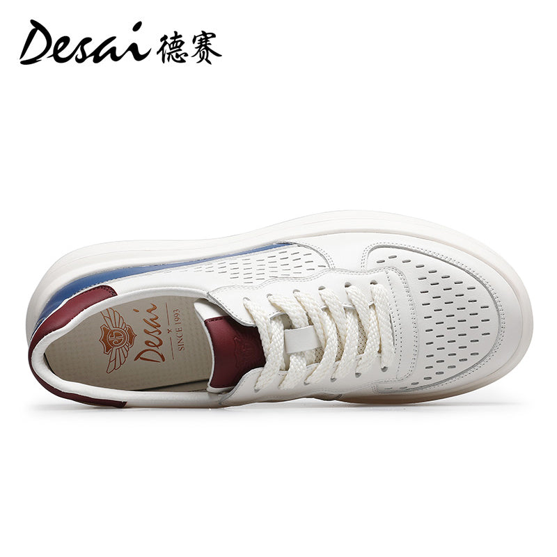 Desai Men's sneakers Summer Breathable Leather Perforated Casual Shoes Men's Board Shoes Thick Sole Increase Soft Sole Versatile Shoes DS3052