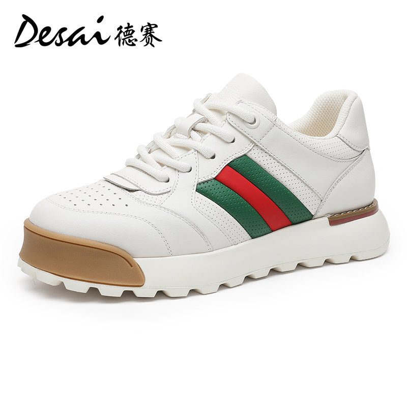 Desai Men's Casual Shoes Men's Leather Perforated Summer Breathable sneakers Men's Board Shoes Versatile Thick Soled Shoes DS3053