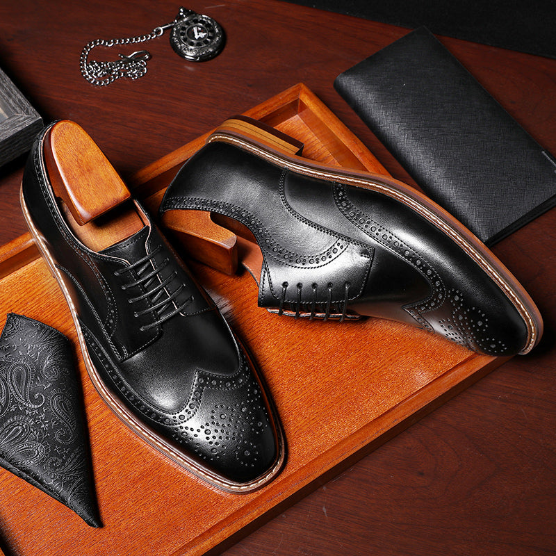 Desai Shoes For Men Business leather Carved British Shoes Formal Wear Handmade Derby Shoes brogues and wingtips DS6737