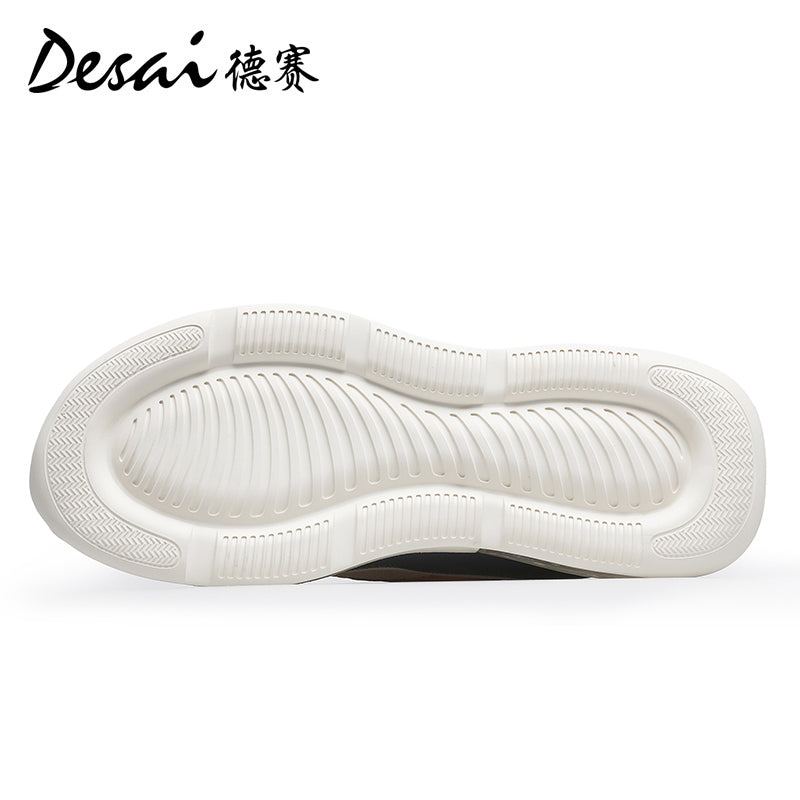 Desai Men's Summer Breathable Mesh Casual Shoes Cushioned Shock Absorbing Sports Running Shoes Genuine Leather Thick Sole Small White sneakers DS2059