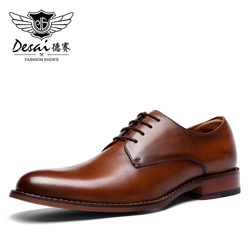 DESAI New Men's Genuine Leather Shoes Business Dress Elegant Gentleman Shoes Simple British Style Wedding Shoes Black DS216