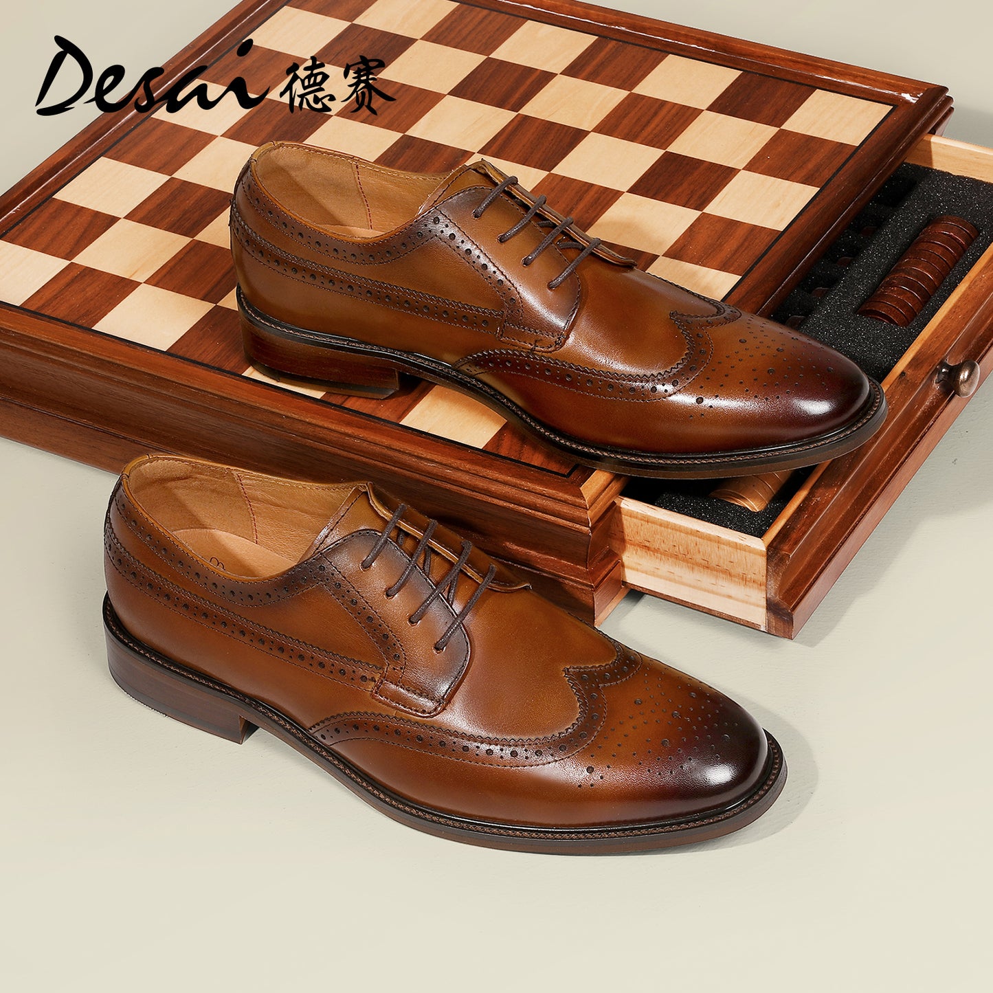 Desai Formal Dress Triple Joint Oxfords Office Genuine Leather Wedding Lace Up Spring for men DS139