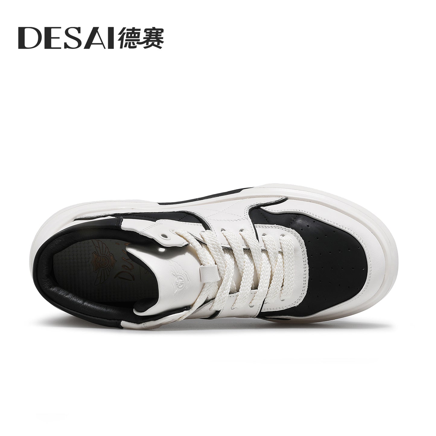 Desai Casual Leather Shoes Genuine Leather Thick Bottom Sneakers Laces Up Breathable DS33139