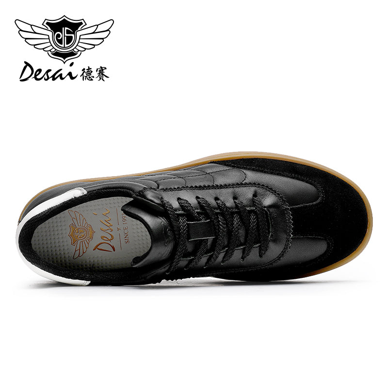 Desai Genuine Leather Lace Up Versatile Breathable Casual Board Shoes, Flat Bottomed Sports Shoes, Small White Shoes, Retro German Training sneakers DS33181
