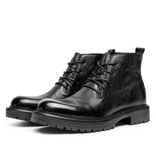 DESAI Leather Ankle Boots Calfskin Men's Classic Soft Handmade lace-up Dress Boot for Motorbike Hiking Walking Footwear Closed Round Toe Fur Shoe Botas Para Hombres DS6319H