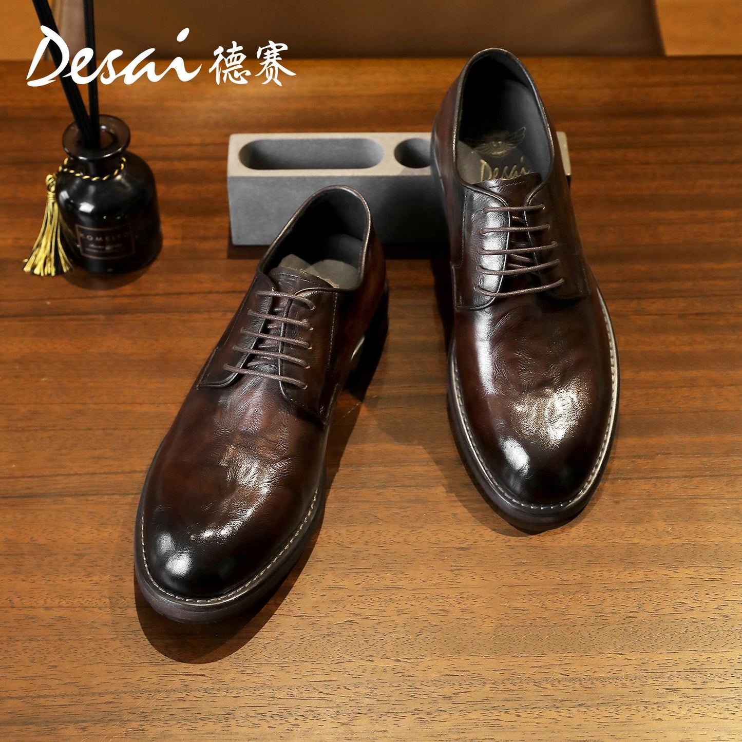 Desai Mens Genuine Leather Derby Business Formal Shoes Comfortable Warm Soft Sole Lace Up DS6028