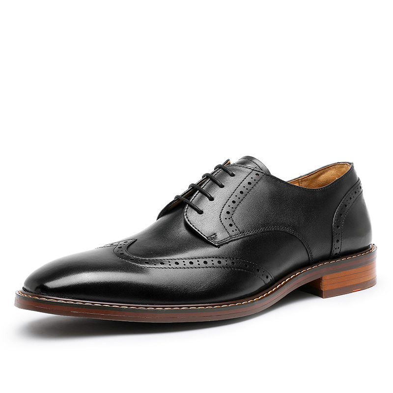 Desai Men's Genuine Leather Business Derby Shoes Carved British Brogue Shoes Formal Wear Pointed Toe Handmade Footwear OS6603