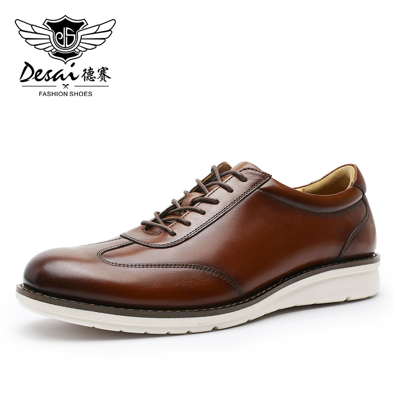 Desai New Men's Leisure Leather sneakers Full grain Leather shoes Soft Sole Anti-slip and wear-resistant footwear OS6601