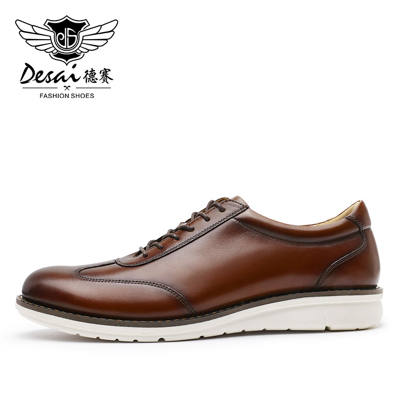 Desai New Men's Leisure Leather sneakers Full grain Leather shoes Soft Sole Anti-slip and wear-resistant footwear OS6601