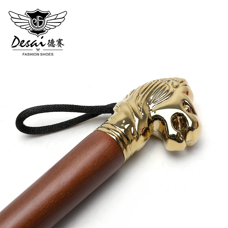 Shoe Horn Retro Durable Lion Head Long Metal Shoehorn Brown Wood Handled Shoe Lifter Spoon