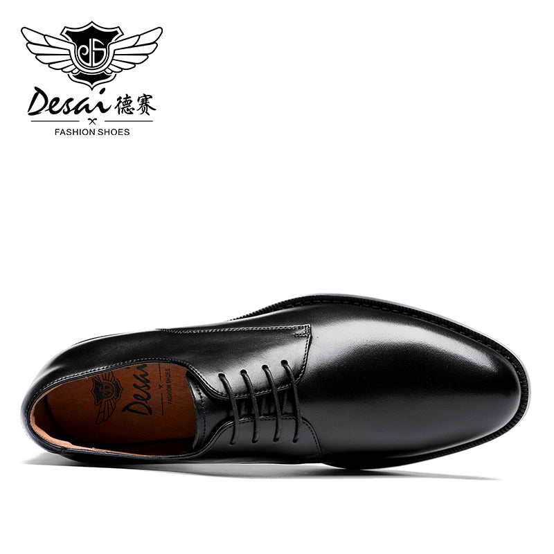 DESAI New Men's Genuine Leather Shoes Business Dress Elegant Gentleman Shoes Simple British Style Wedding Shoes Black DS216