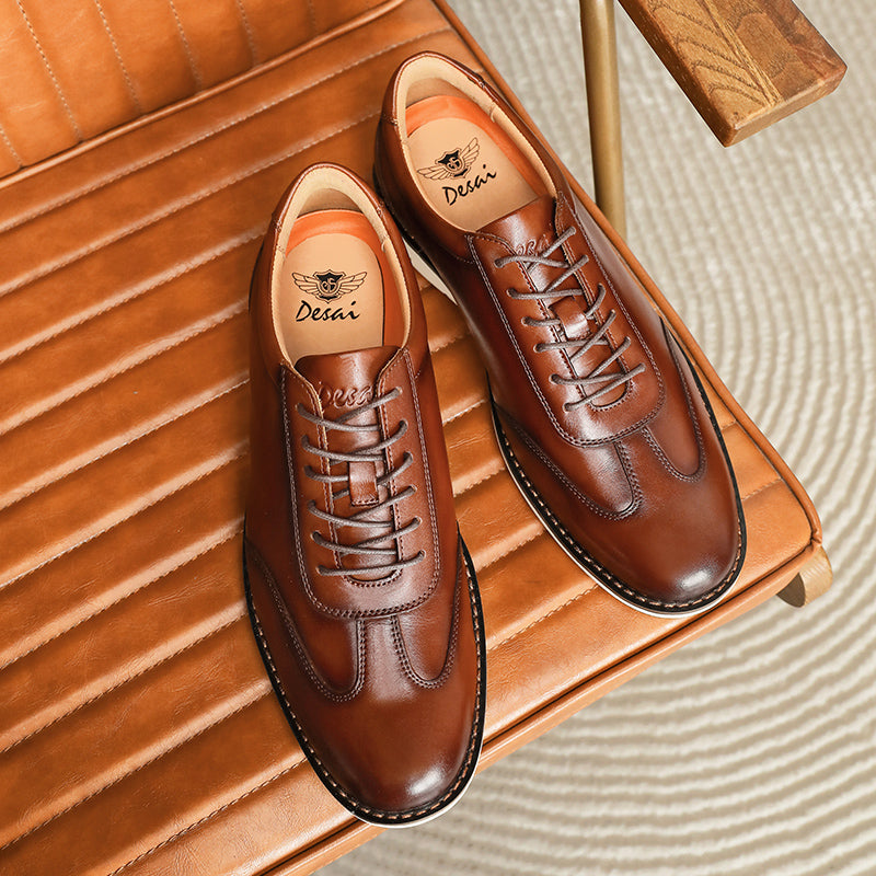 Desai New Men's Leisure Leather sneakers Full grain Leather shoes Soft Sole Anti-slip and wear-resistant footwear OS6601