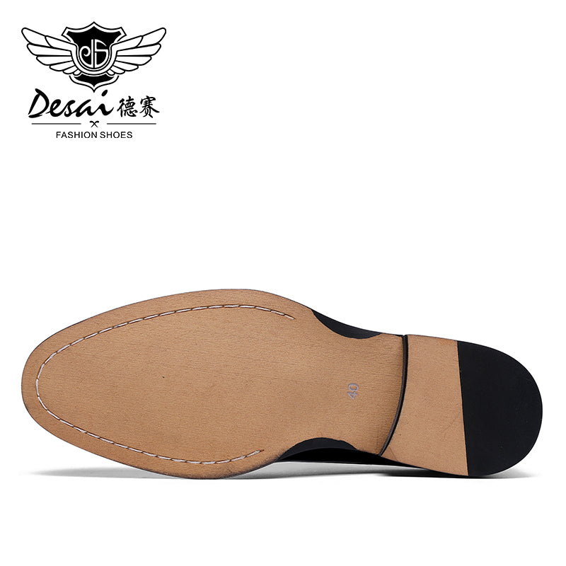 DESAI New Men's Genuine Leather Shoes Business Dress Elegant Gentleman Shoes Simple British Style Wedding Shoes Black DS216