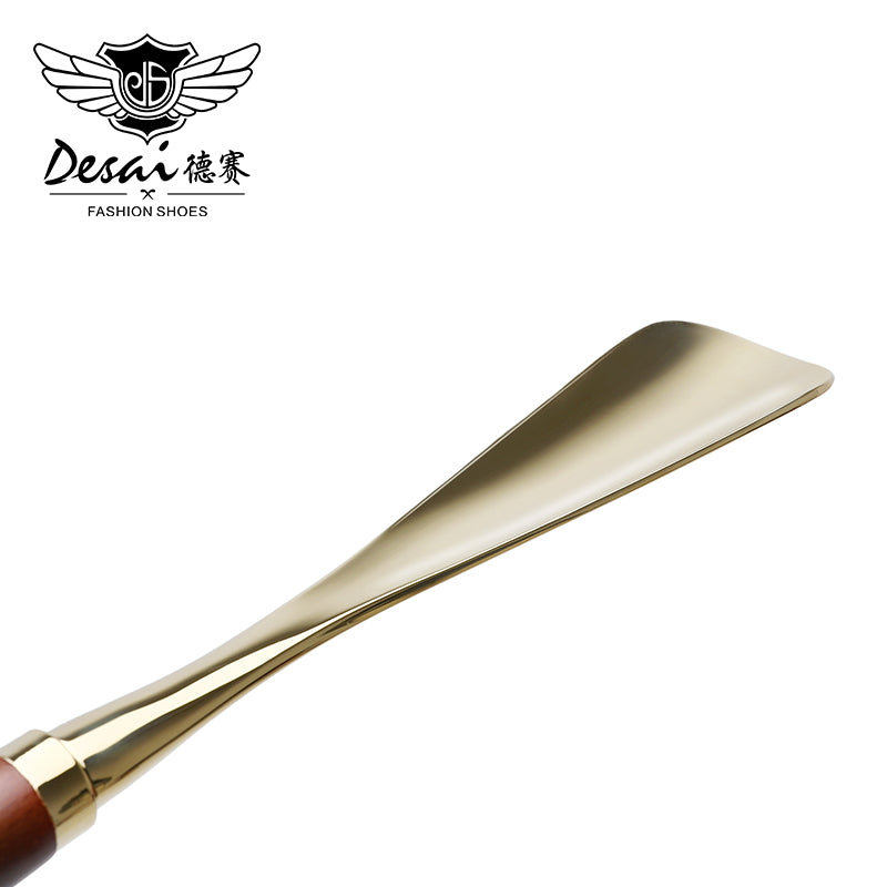 Shoe Horn Retro Durable Lion Head Long Metal Shoehorn Brown Wood Handled Shoe Lifter Spoon