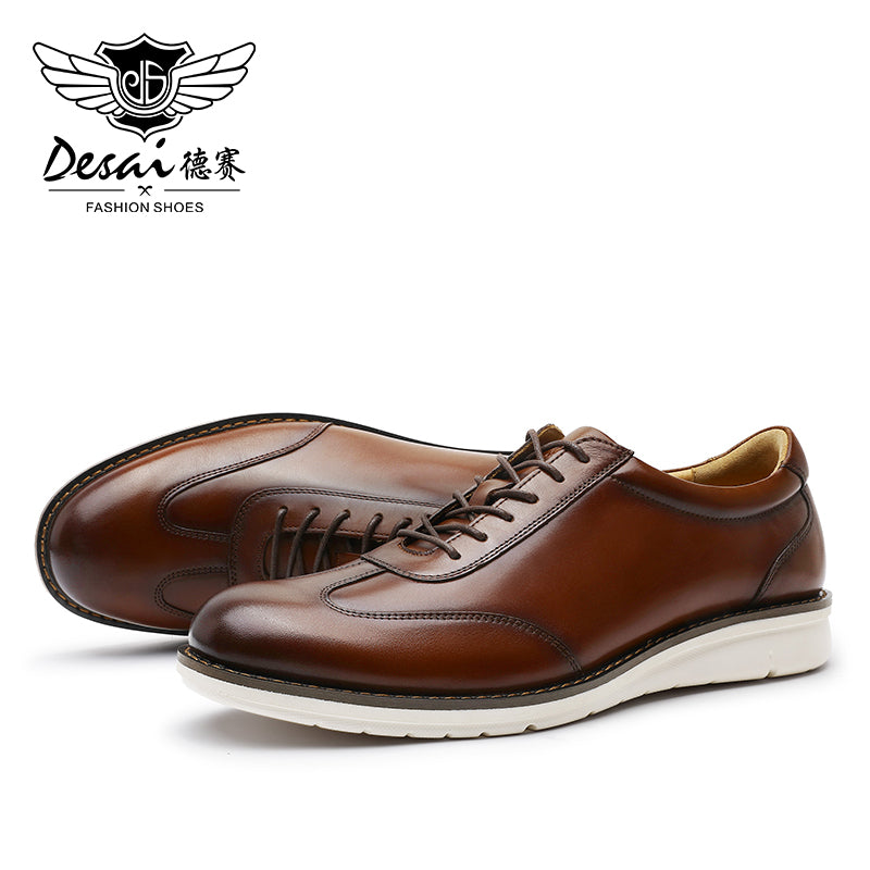 Desai New Men's Leisure Leather sneakers Full grain Leather shoes Soft Sole Anti-slip and wear-resistant footwear OS6601