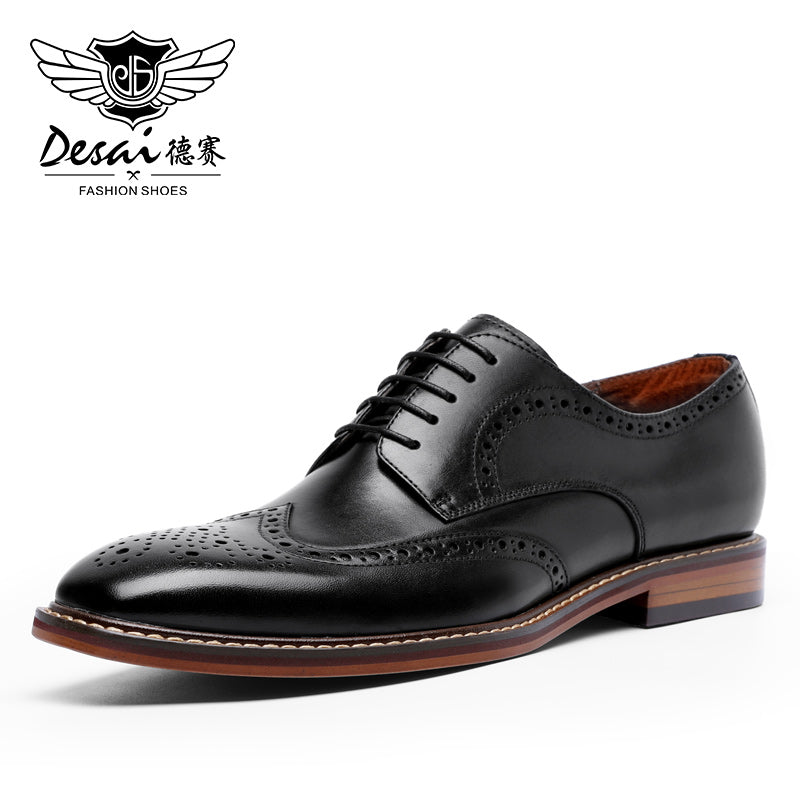 Desai Shoes For Men Business leather Carved British Shoes Formal Wear Handmade Derby Shoes brogues and wingtips DS6737