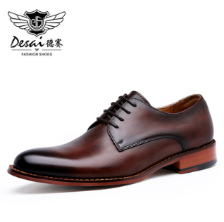 DESAI New Men's Genuine Leather Shoes Business Dress Elegant Gentleman Shoes Simple British Style Wedding Shoes Black DS216
