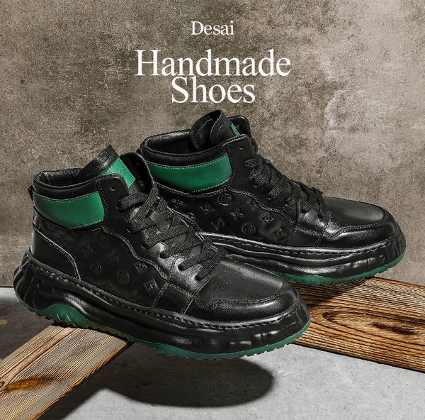 DS06035  Desai Shoes For Men Casual Leather Shoes Genuine Leather Thick Bottom Sneakers Laces Up For School High and Middle cut sneakers