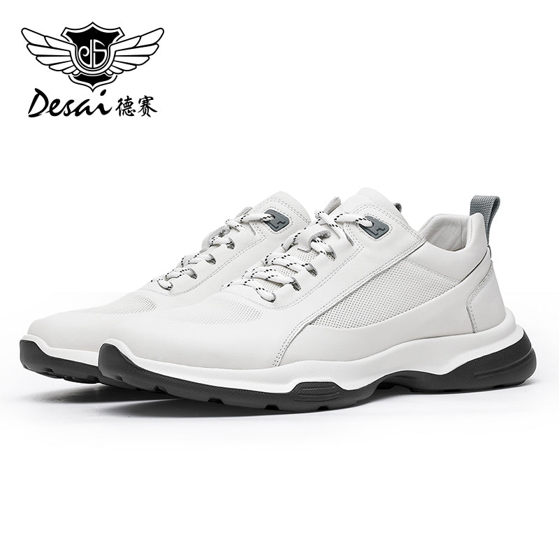 Desai Men's Shoes Summer Mesh Shoes New Genuine Leather Soft Sole Mesh Shoes Thick Sole Lightweight Breathable Sports and Casual Shoes for Men DS3009