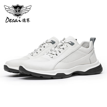 Desai Men's sneakers Summer Mesh Shoes New Genuine Leather Soft Sole Mesh Shoes Thick Sole Lightweight Breathable Sports and Casual Shoes for Men DS3009