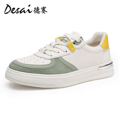 Desai Men's Shoes Summer 2024 New Genuine Leather Soft Sole Elevated sneakers Men's Perforated Breathable Casual Shoes Men's Board Shoes DS3051