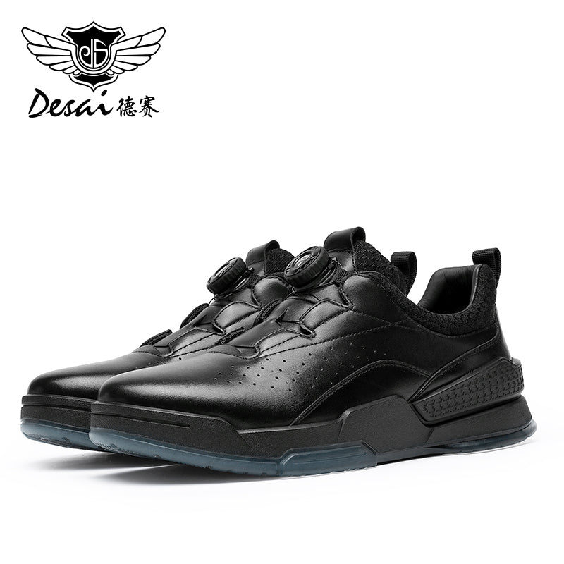 Desai Casual Board Shoes Men's Thick Soles Anti Slip Wear-Resistant Sports Running Shoes Men's Leather Breathable and Comfortable Small White Sneakers DS33131