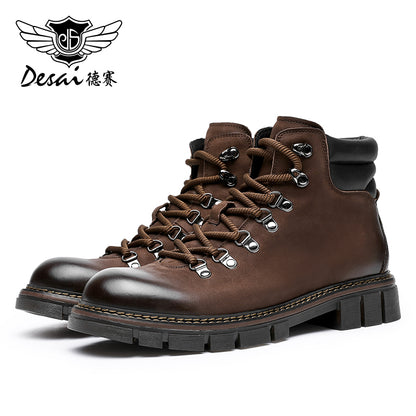 Desai leather Martin boots men's English style motorcycle boots Winter soft leather retro men's high-end mid-range work boots DS6326H