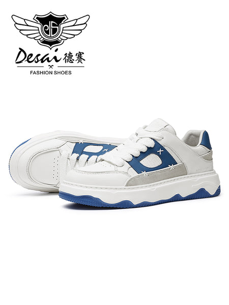 Desai Men shoes Sneakers fashion versatile real cowhide leather Coloful shoes Hand Stitching White Blue Breathable Comfortable Light DS3376