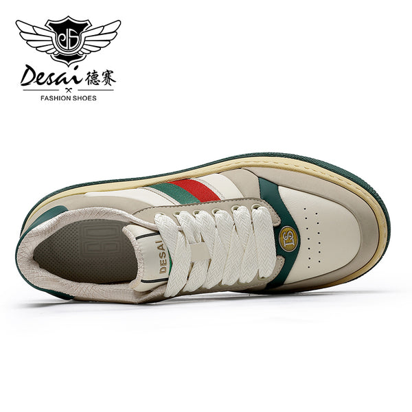 Desai Shoes For Men Fashion versatile casual shoes Real cowhide leather men shoes green and brown shoes lace up DS33123
