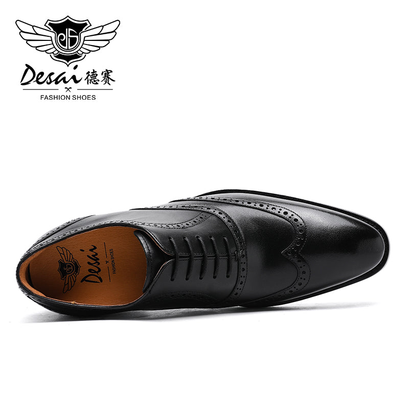 Desai New Arrivals Men Business Dress Shoes Genuine Leather Brock Retro Gentleman Shoes Formal Carved Brogue Shoes Men DS8988-51/52 & DS89883M-15-16