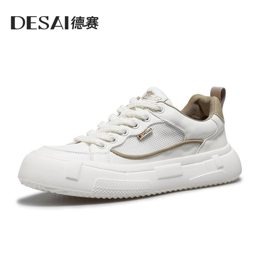 Desai Canvas Shoes for Men's   New Mesh Breathable Soft Sole Casual Board Shoes for Men's Genuine Leather Sports Little White Shoes DS2037