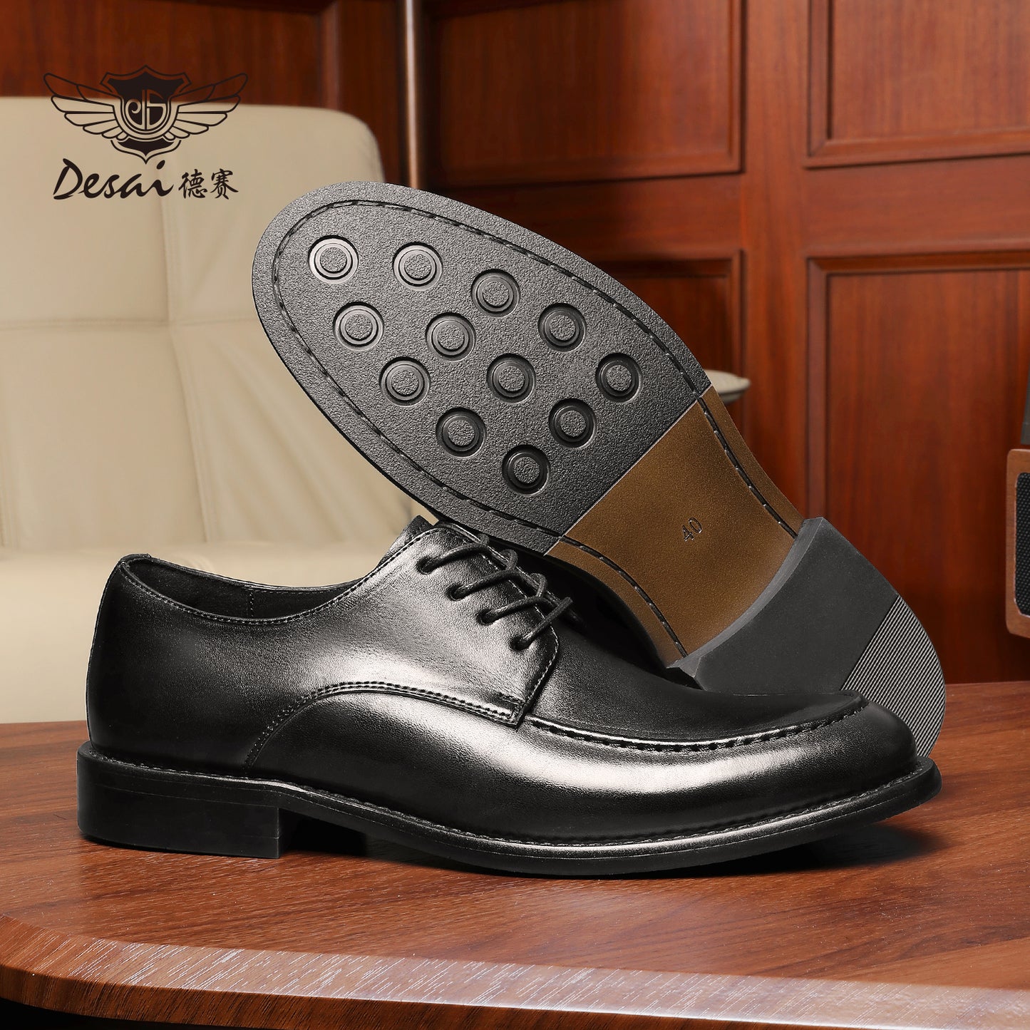 Desai [High-end horsehide] men's leather shoes business formal round head Derby shoes men's leather soft soled handmade footwear DS6036